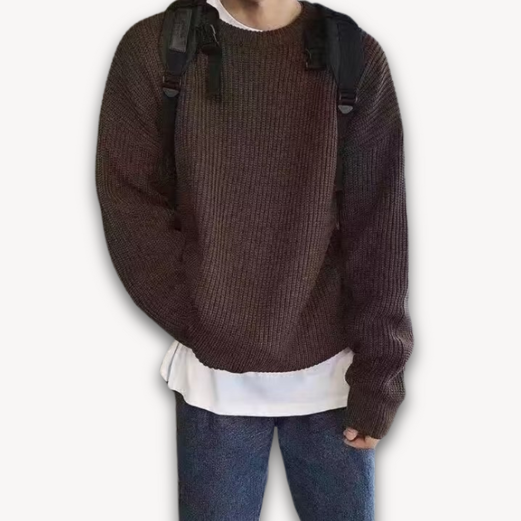 Persephone | Cream Chunky Cable Knit Roll Neck Oversized Jumper Sweater — Dark Brown