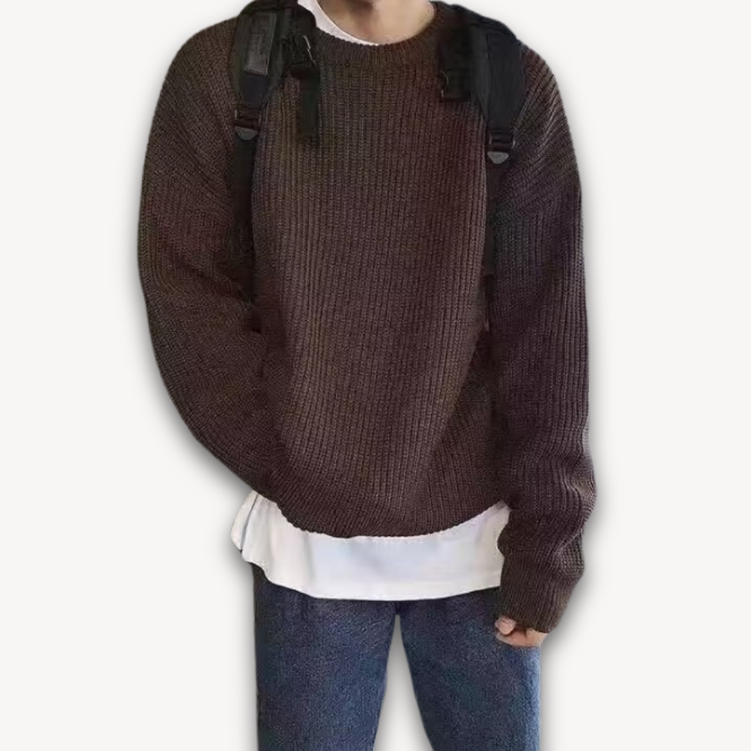 Persephone | Cream Chunky Cable Knit Roll Neck Oversized Jumper Sweater — Dark Brown