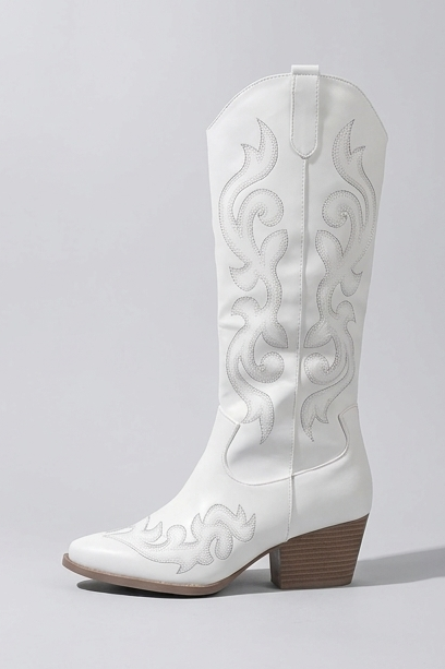 Savannah | High Knee Black Leather Western Block Heel Boots