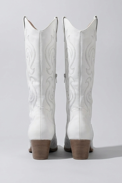Savannah | High Knee Black Leather Western Block Heel Boots