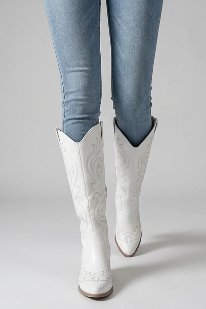 Savannah | High Knee Black Leather Western Block Heel Boots