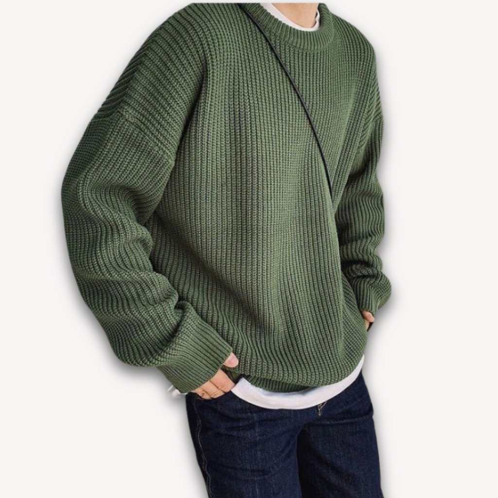 Persephone | Cream Chunky Cable Knit Roll Neck Oversized Jumper Sweater — Dark Green