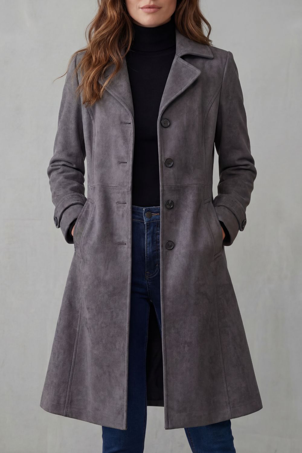 Agathe | Double Breasted Long Black Puffer Longline Coat — Charcoal
