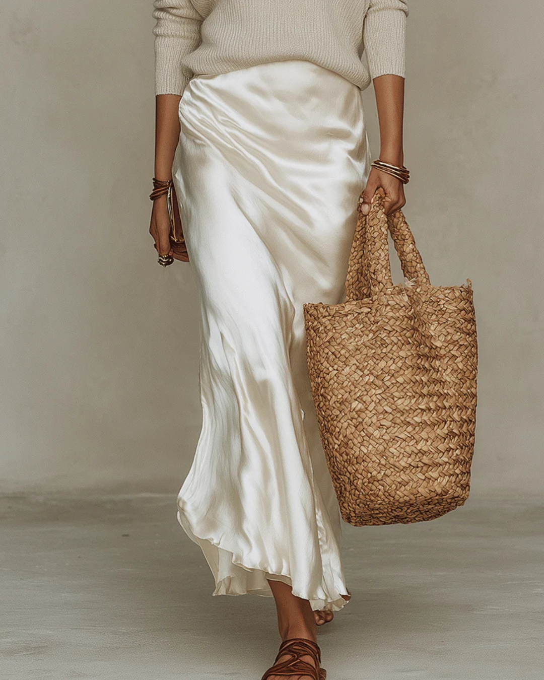 Lucienne | Satin Midi Dress With Coordinating Knit Sweater