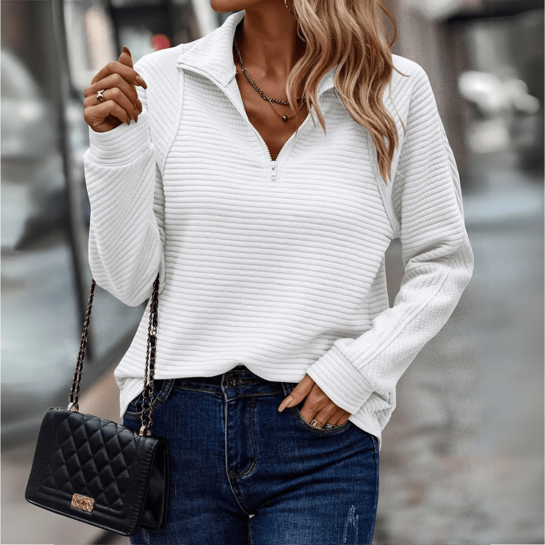 Seraphina | Women Mesh Panel Half-Zip Sweater Autumn Layering