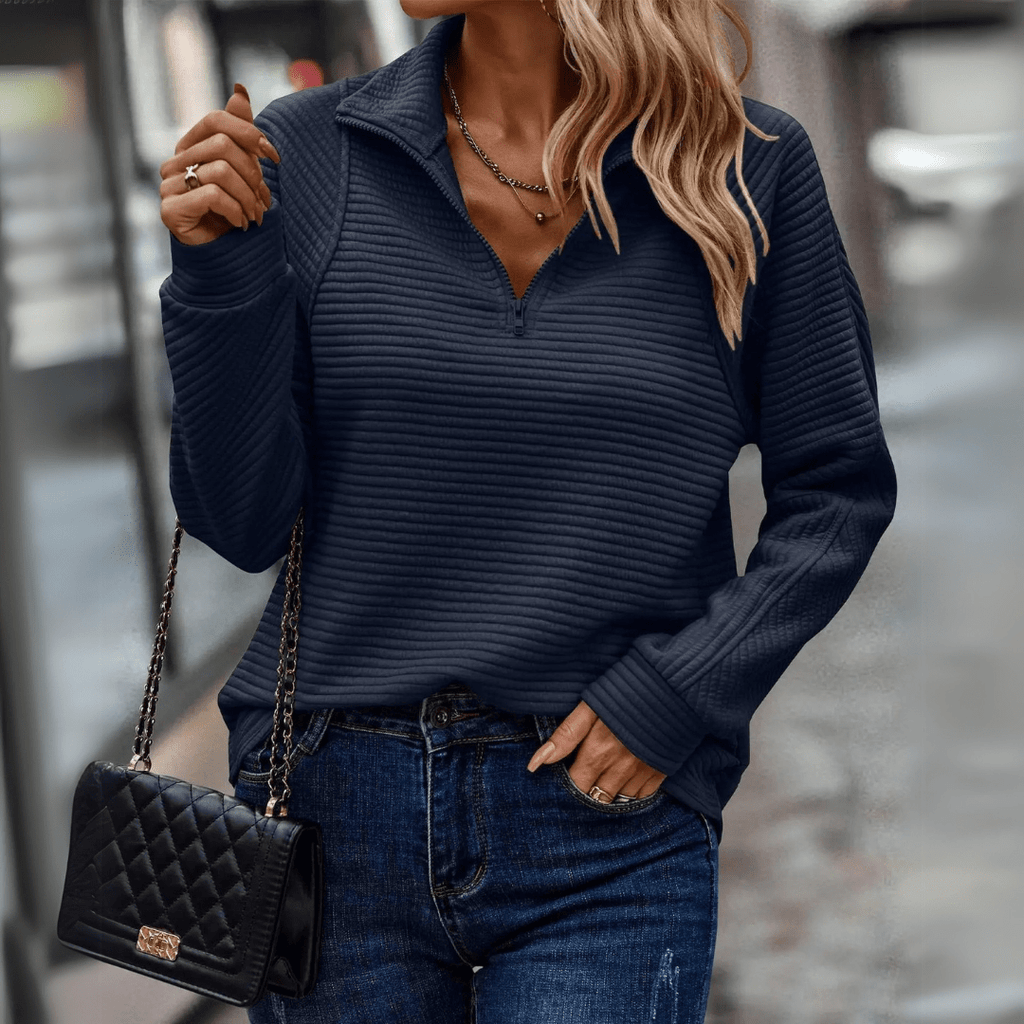 Seraphina | Women Mesh Panel Half-Zip Sweater Autumn Layering