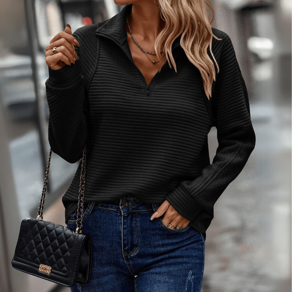 Seraphina | Women Mesh Panel Half-Zip Sweater Autumn Layering