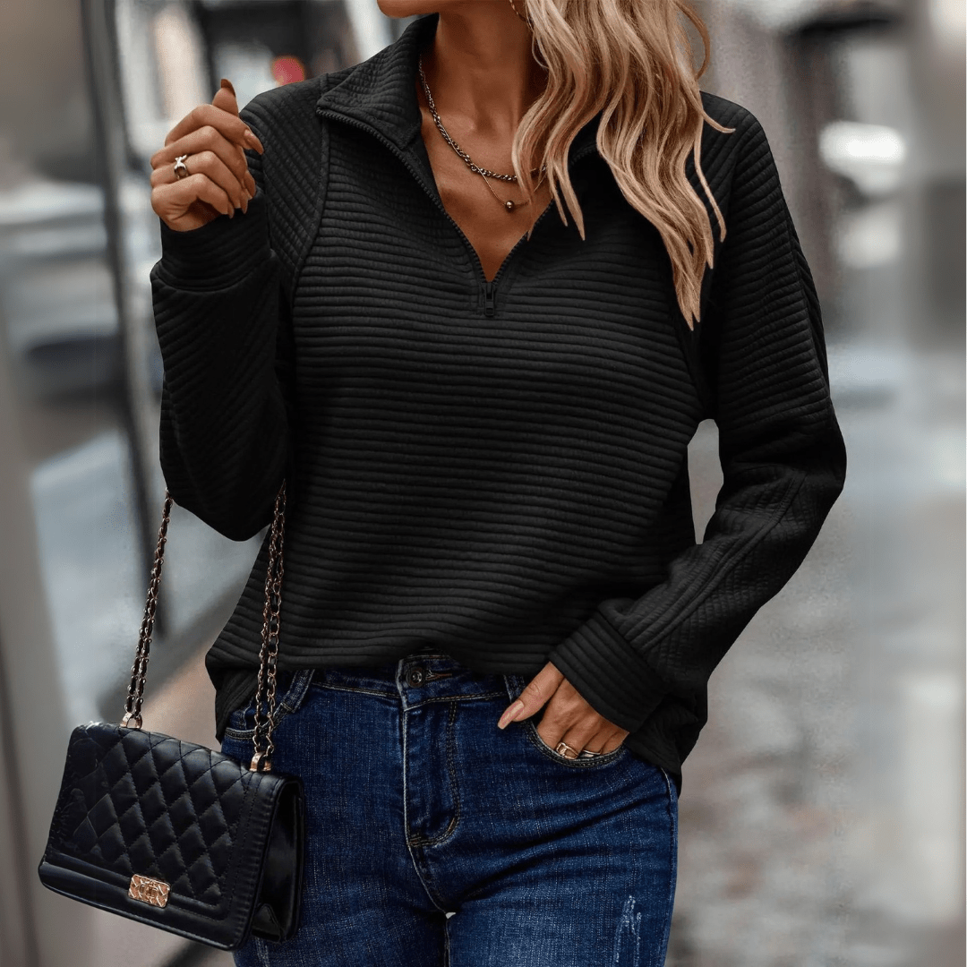Seraphina | Women Mesh Panel Half-Zip Sweater Autumn Layering