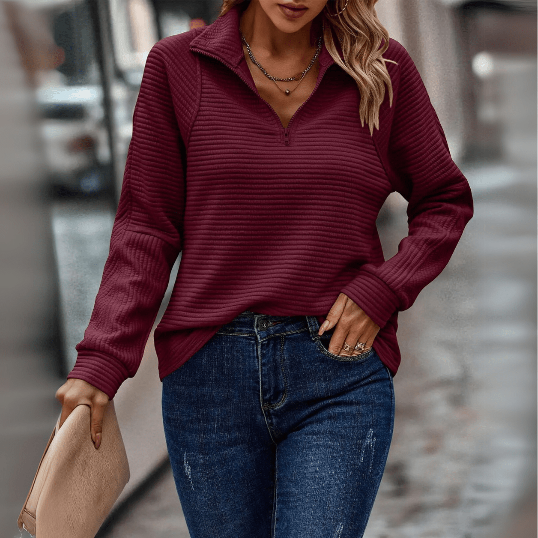 Seraphina | Women Mesh Panel Half-Zip Sweater Autumn Layering