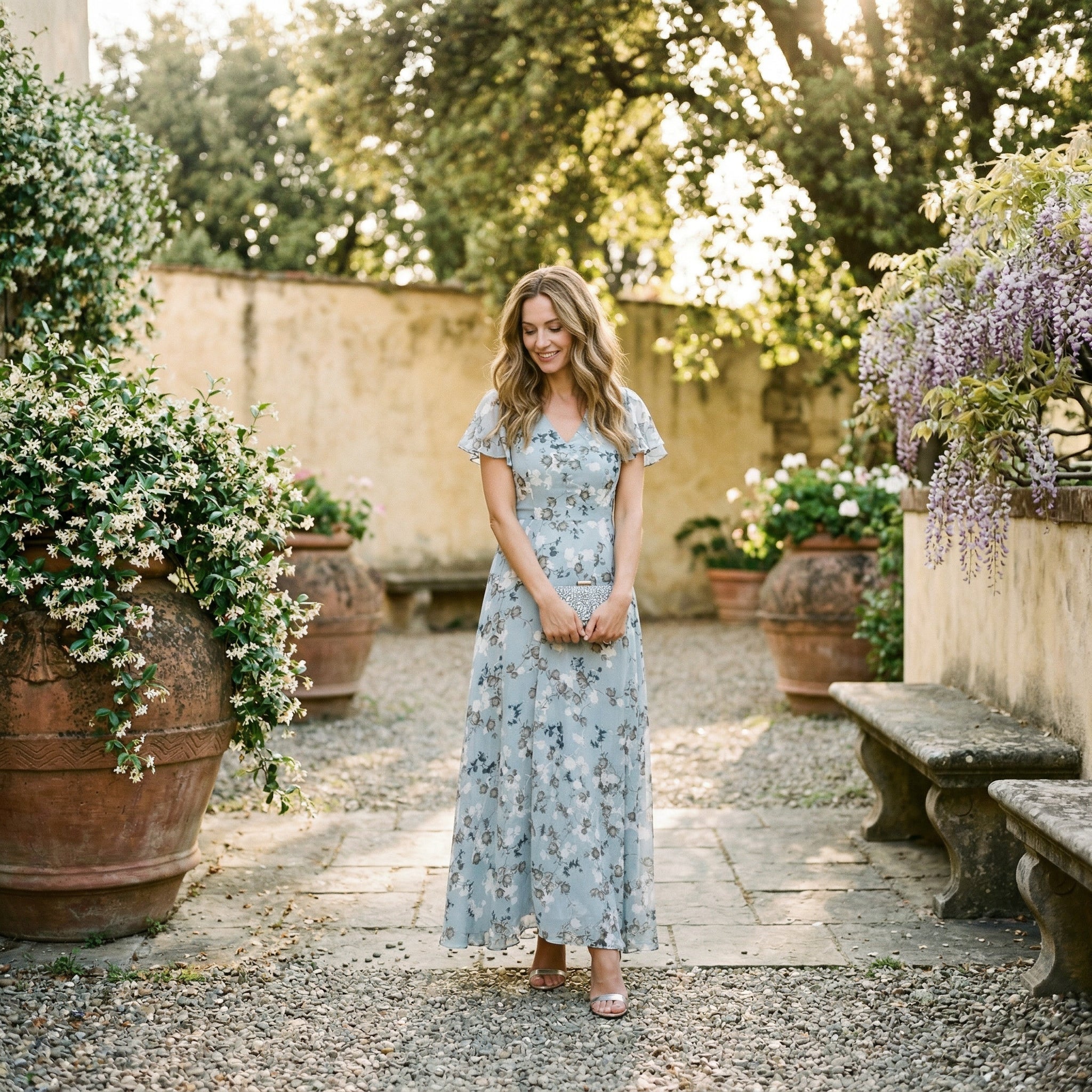 Coralie | Floral V-Neck Maxi Wedding Guest Dresses