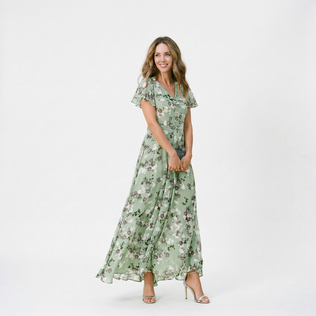 Coralie | Floral V-Neck Maxi Wedding Guest Dresses