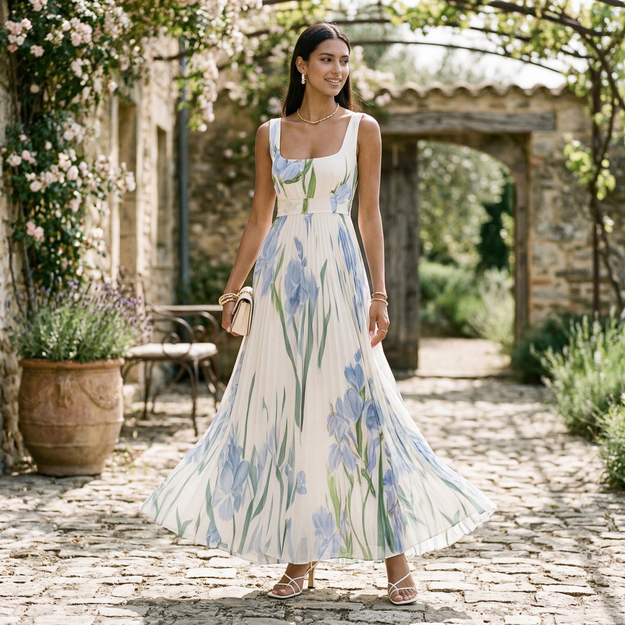 Cosima | Long Sleeve Wedding Guest Dresses in Floral Chiffon