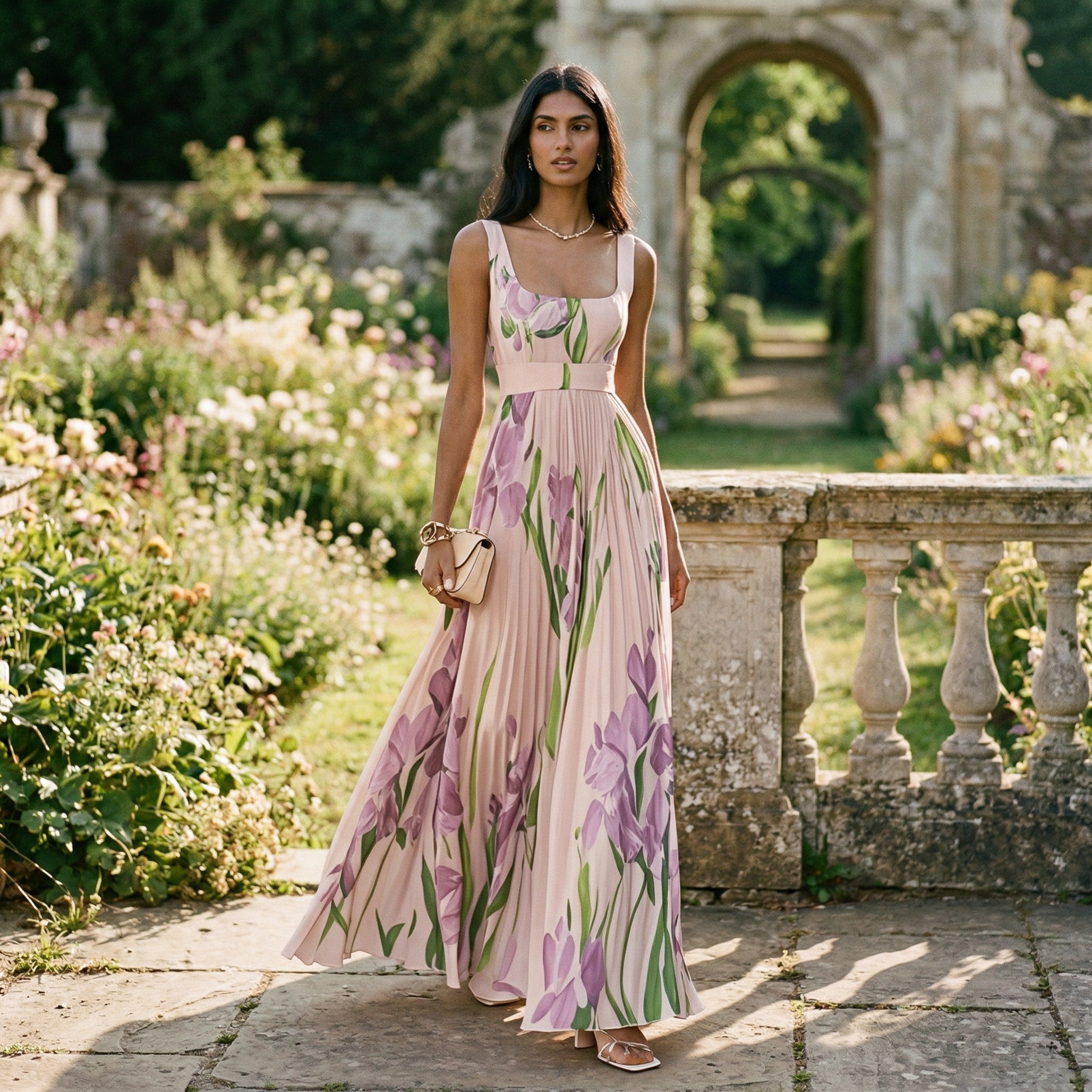 Cosima | Long Sleeve Wedding Guest Dresses in Floral Chiffon