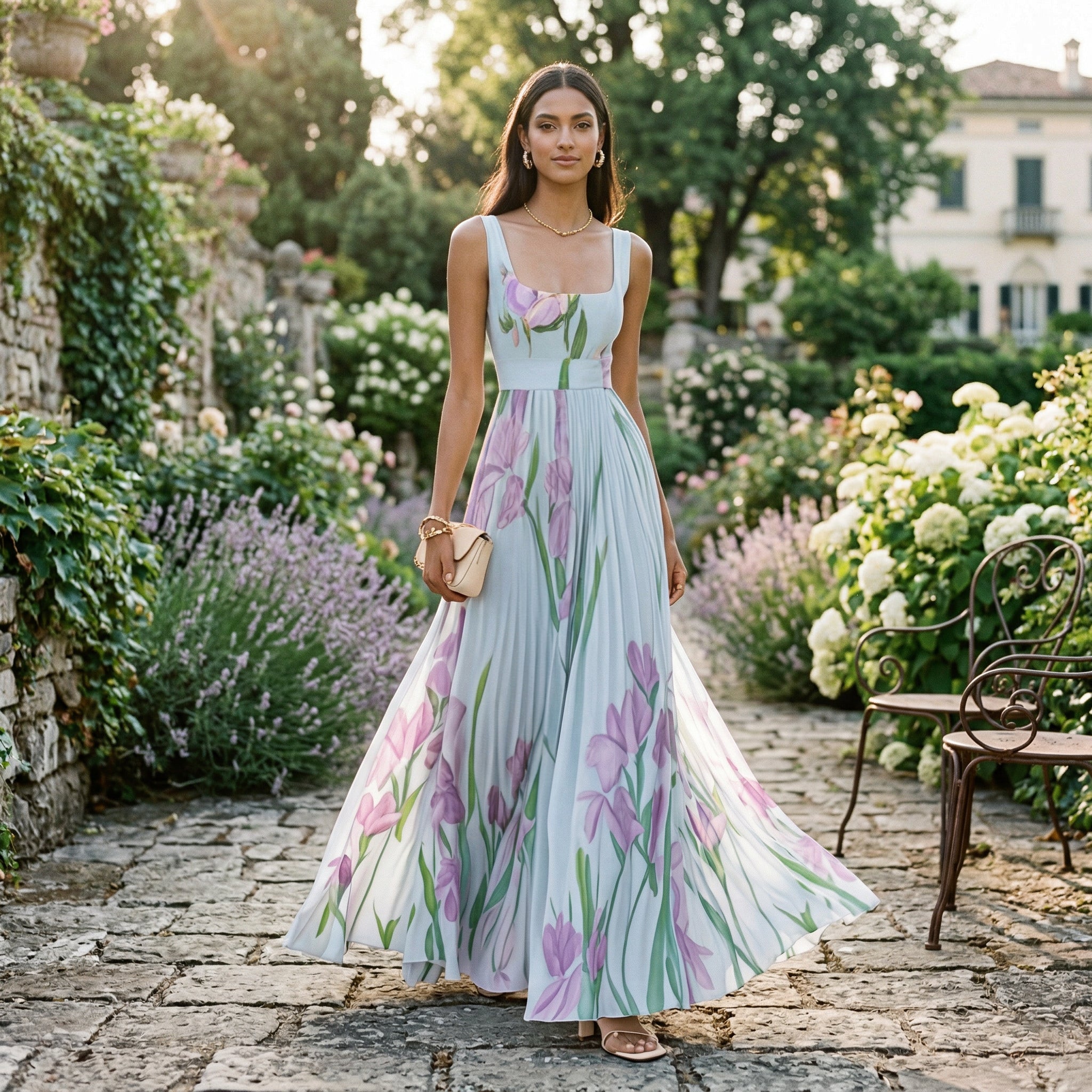 Cosima | Long Sleeve Wedding Guest Dresses in Floral Chiffon