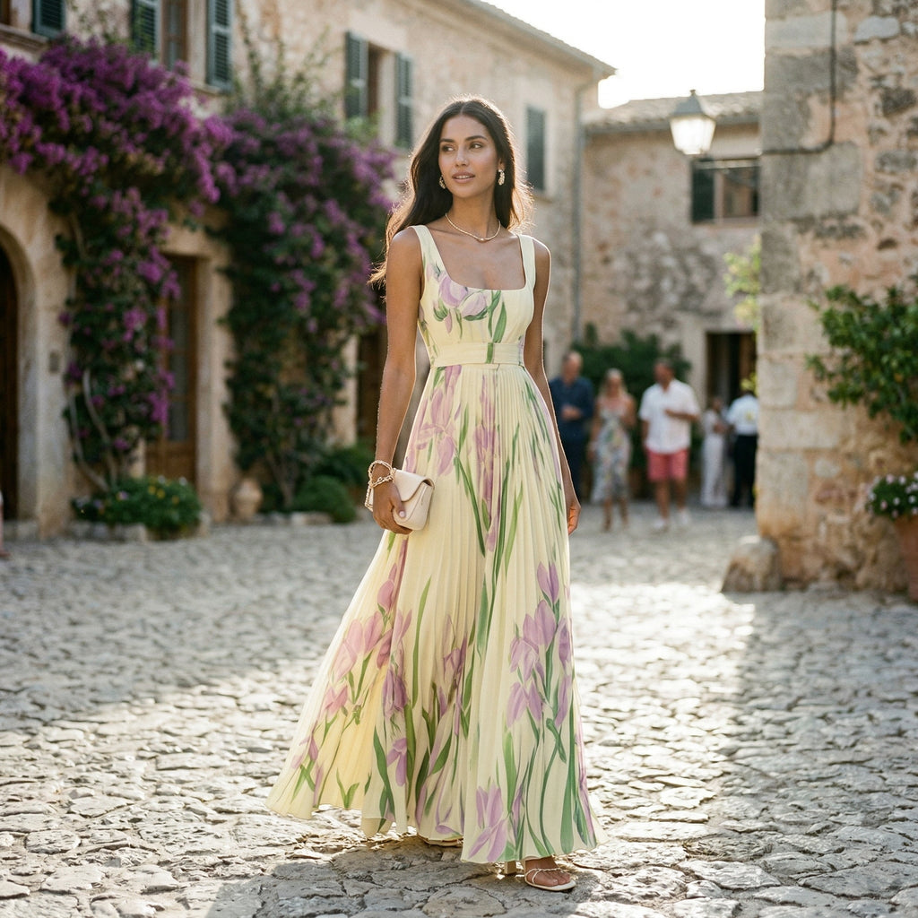 Cosima | Long Sleeve Wedding Guest Dresses in Floral Chiffon