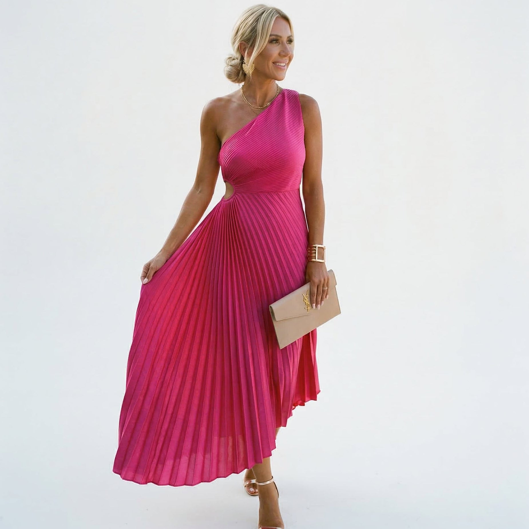 Sabine | Summer Wedding Guest Dress One Shoulder Pleated Maxi
