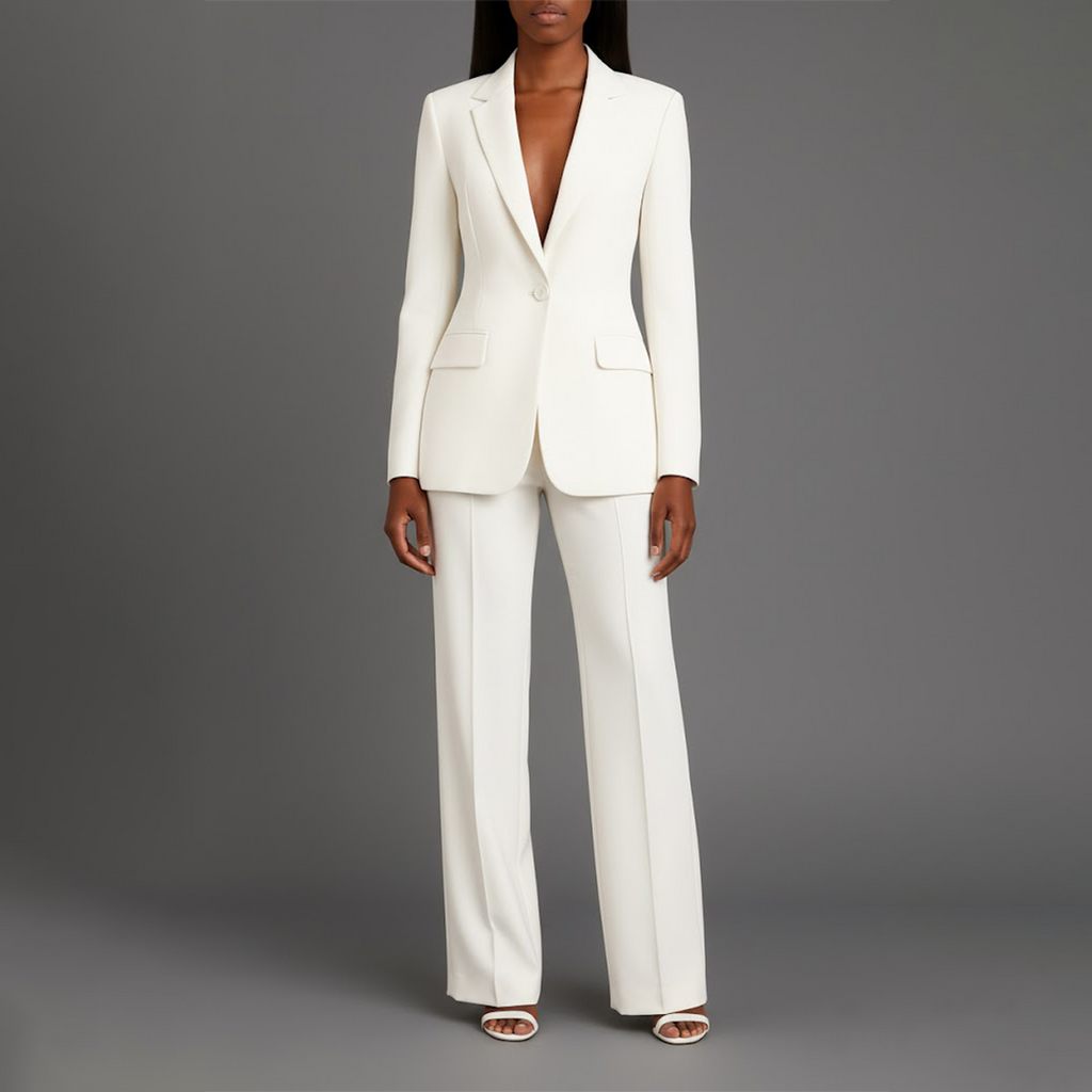 Rosalind | Christmas Formal Suits Outfits Long Blazer Set — White