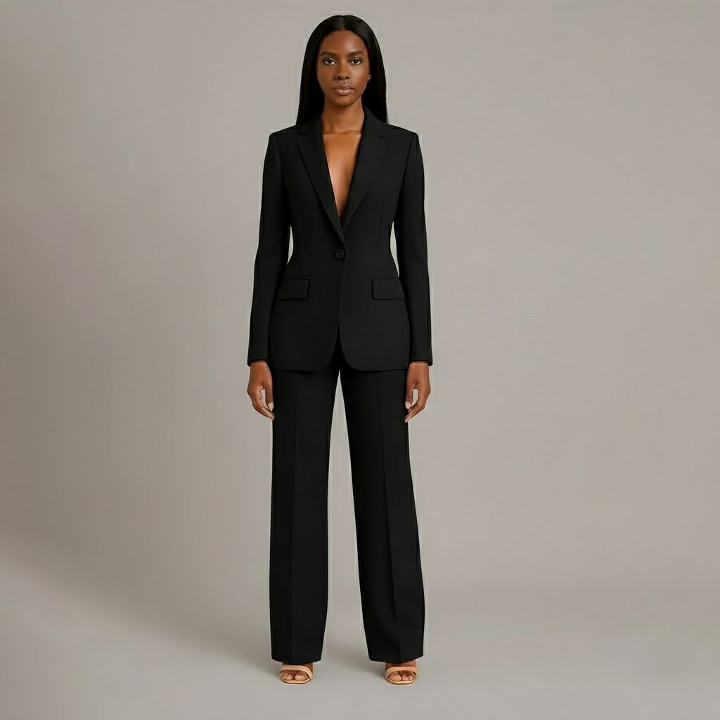 Rosalind | Christmas Formal Suits Outfits Long Blazer Set — Black
