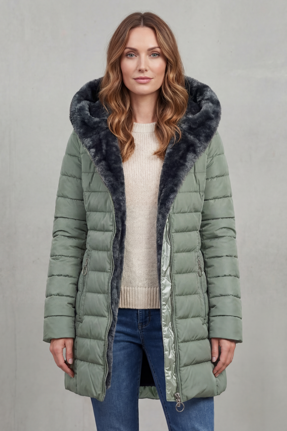 Isolde | Pink Black Faux Fur Hood Winter Parka Coats