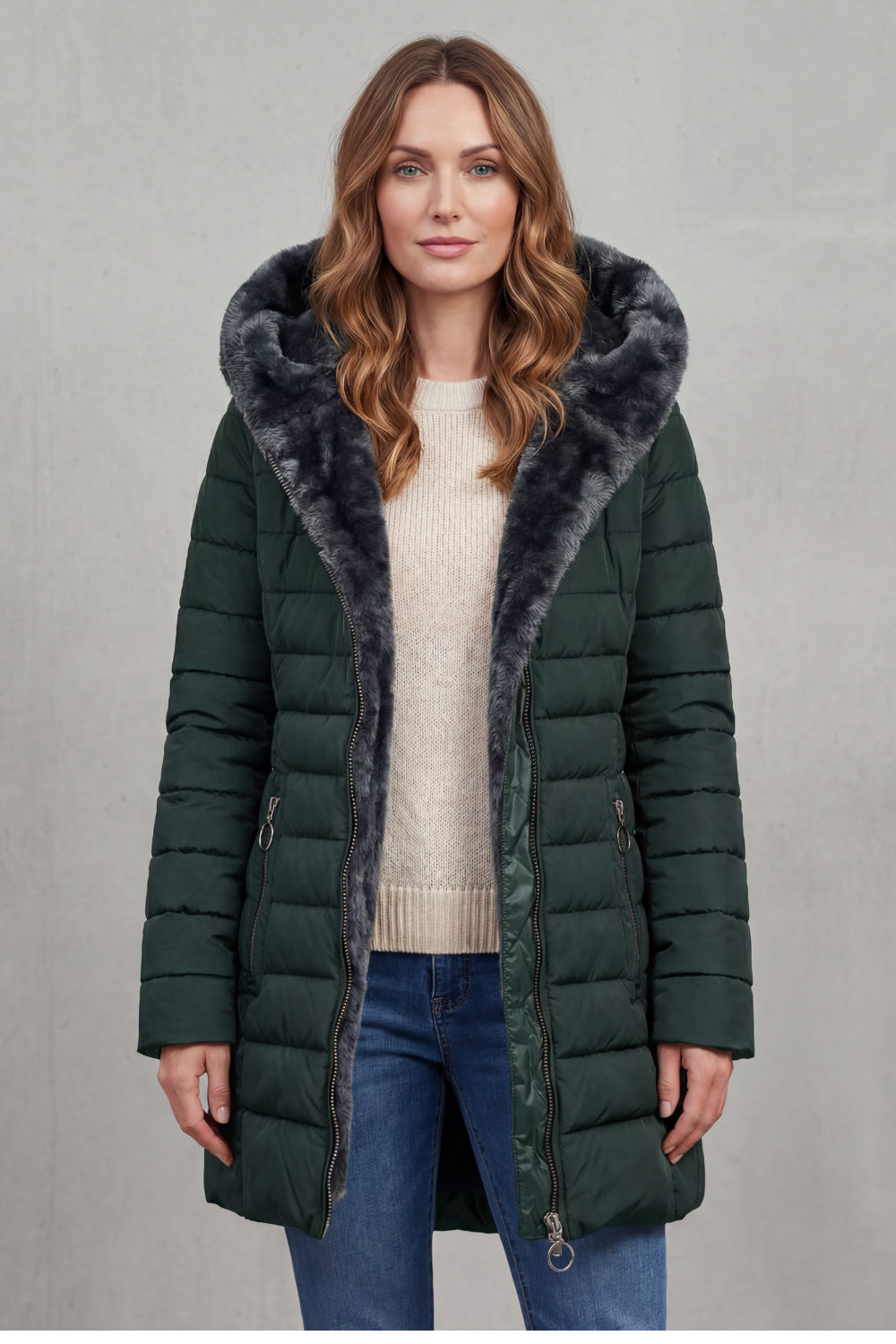 Isolde | Pink Black Faux Fur Hood Winter Parka Coats