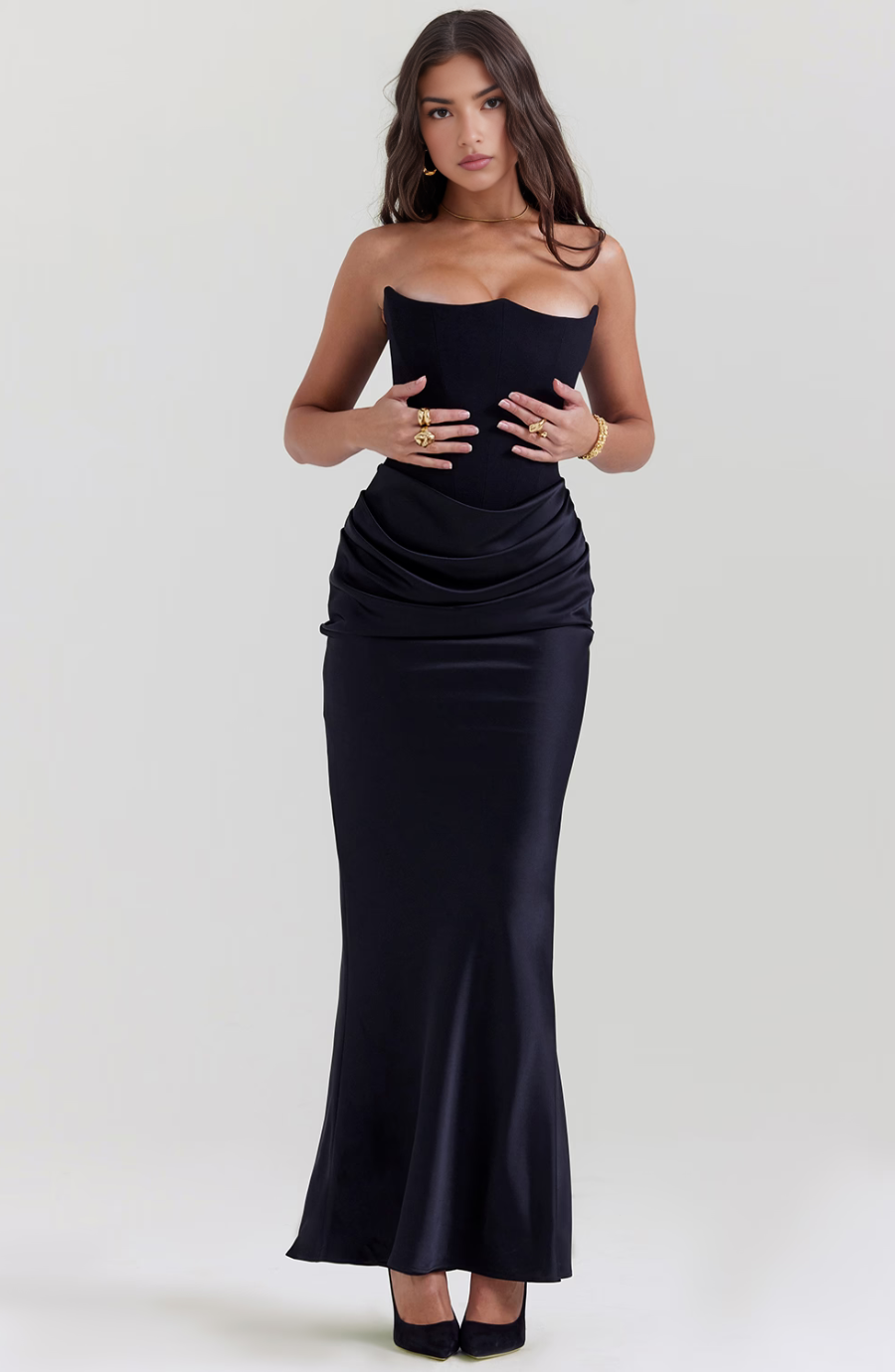 Celeste | Black Corset Maxi Dress for Evening Occasions