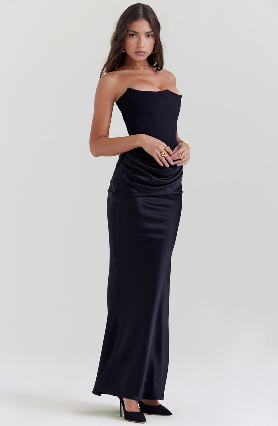 Celeste | Black Corset Maxi Dress for Evening Occasions