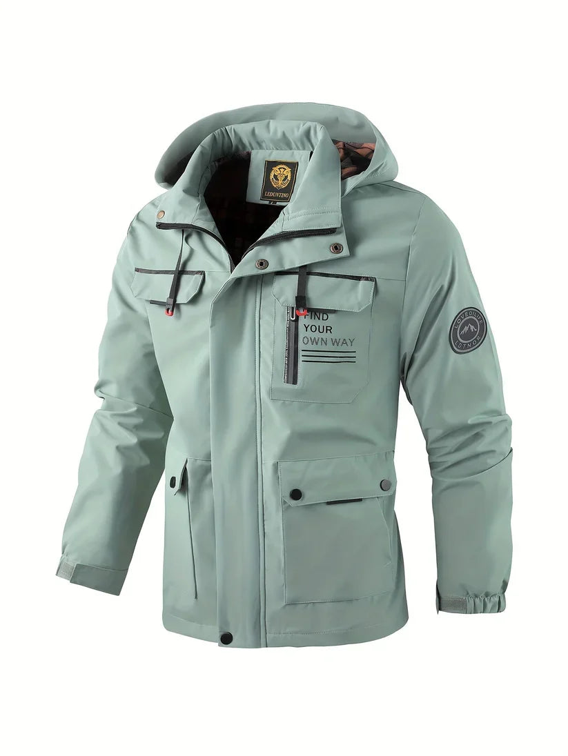 Percival | Men Winter Puffer Jacket Coat Hooded Leather Trim — Light Green