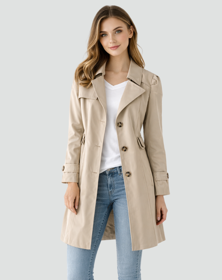 Ghislaine | Single Breasted Classic Brown Fur Trench Coat — Khaki