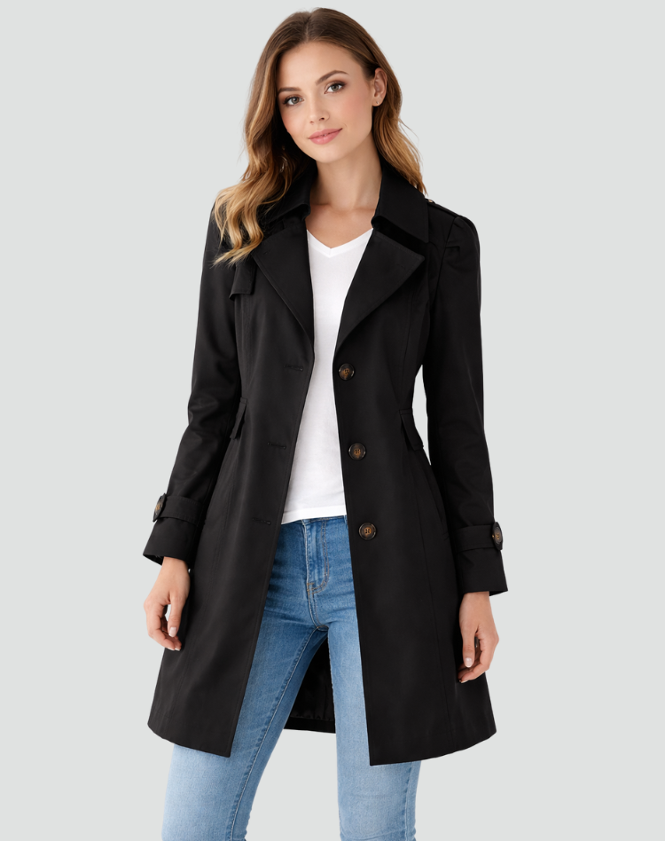 Ghislaine | Single Breasted Classic Brown Fur Trench Coat — Black
