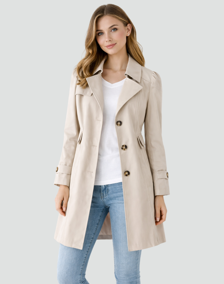 Ghislaine | Single Breasted Classic Brown Fur Trench Coat — Beige