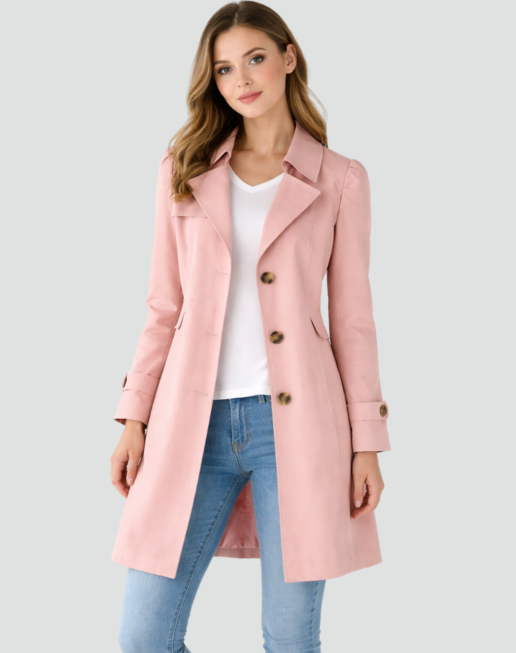 Ghislaine | Single Breasted Classic Brown Fur Trench Coat — Pink