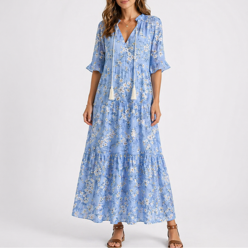 Xanthe | Floral Summer Midi Dress Garden Party & Brunch