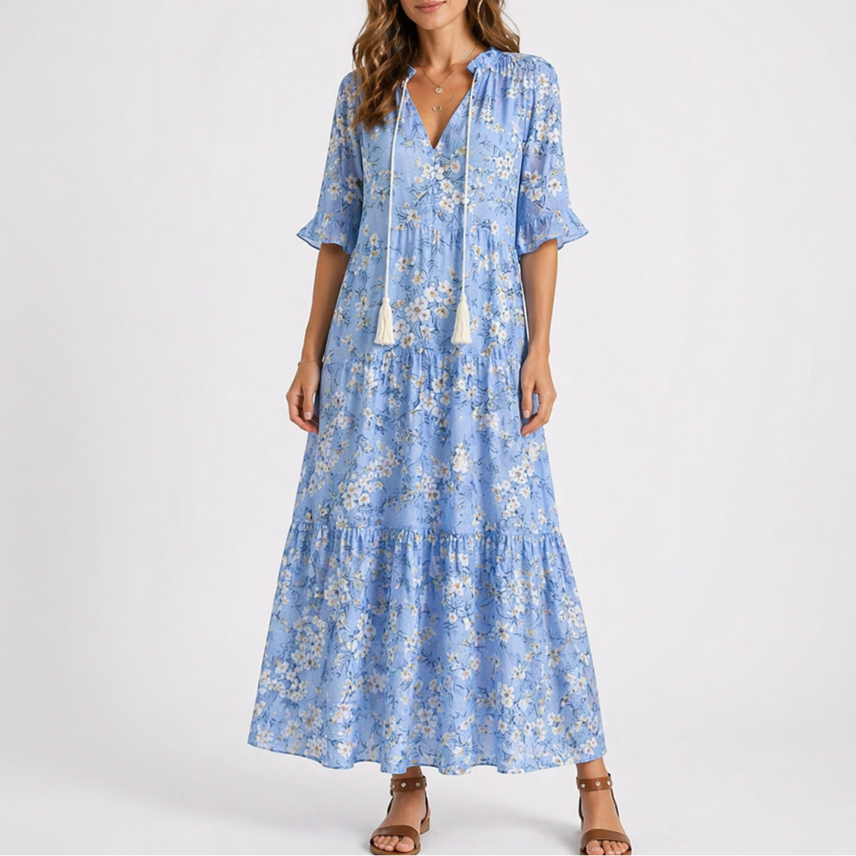 Xanthe | Floral Summer Midi Dress Garden Party & Brunch