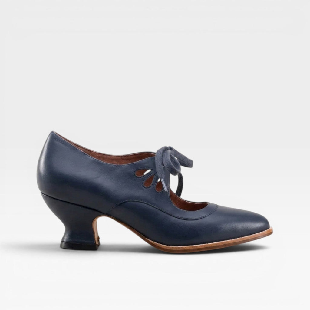 Tatiana | Silver Low Heel Lace-Up Pumps Vintage Leather Heels