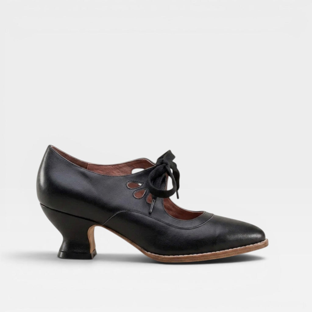 Tatiana | Silver Low Heel Lace-Up Pumps Vintage Leather Heels