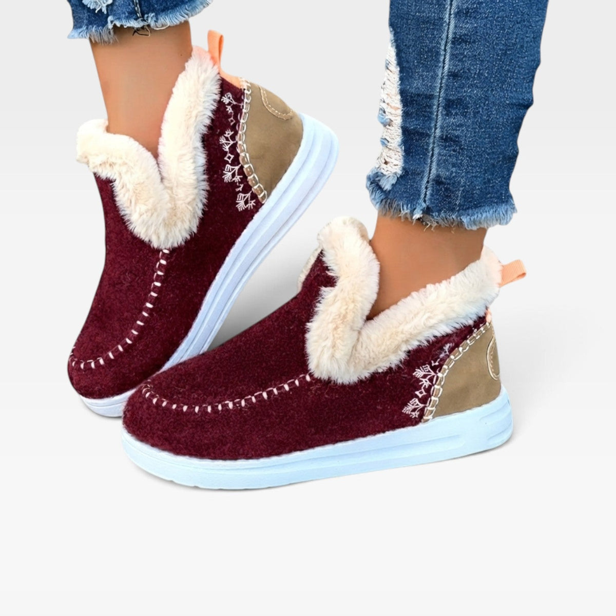 Ghislaine | Black Heeled Leather Ankle Boots Brown Trim — Burgundy