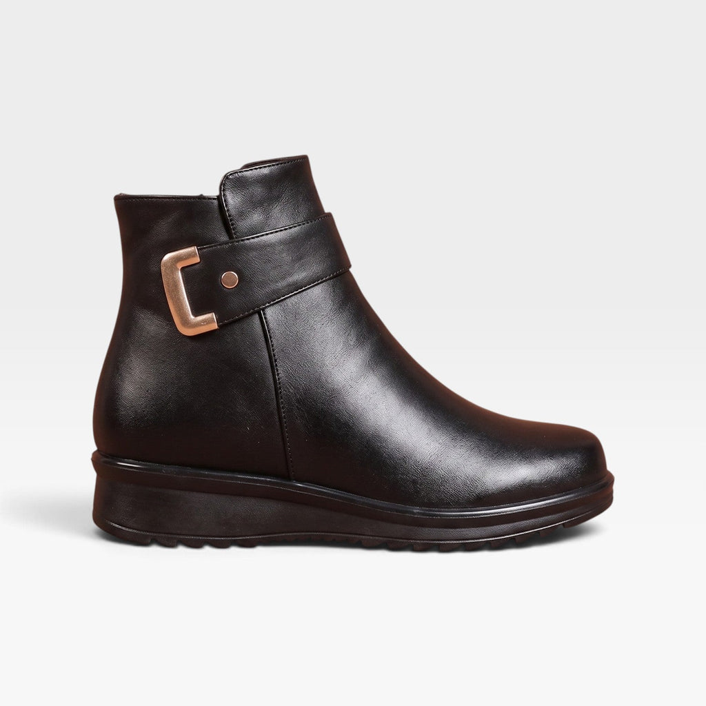 Thalia | Black Leather Low Heel Ankle Boots Flat