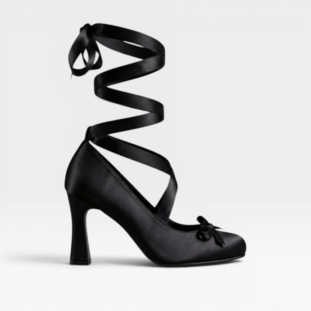 Wilhelmina | Gold Block Heels For Wedding With Satin Ribbon Ties