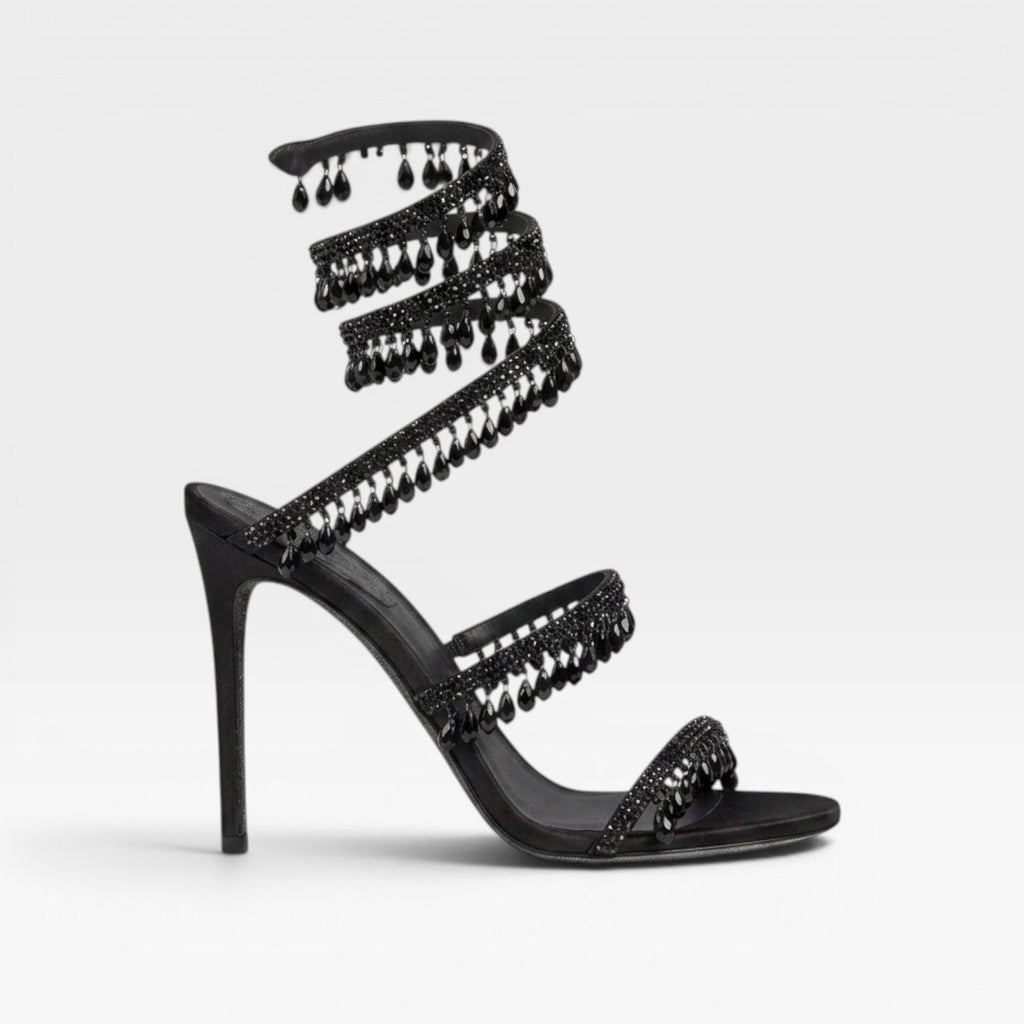 Esmee | Gold Block Heels For Wedding Crystal Strappy Sandals