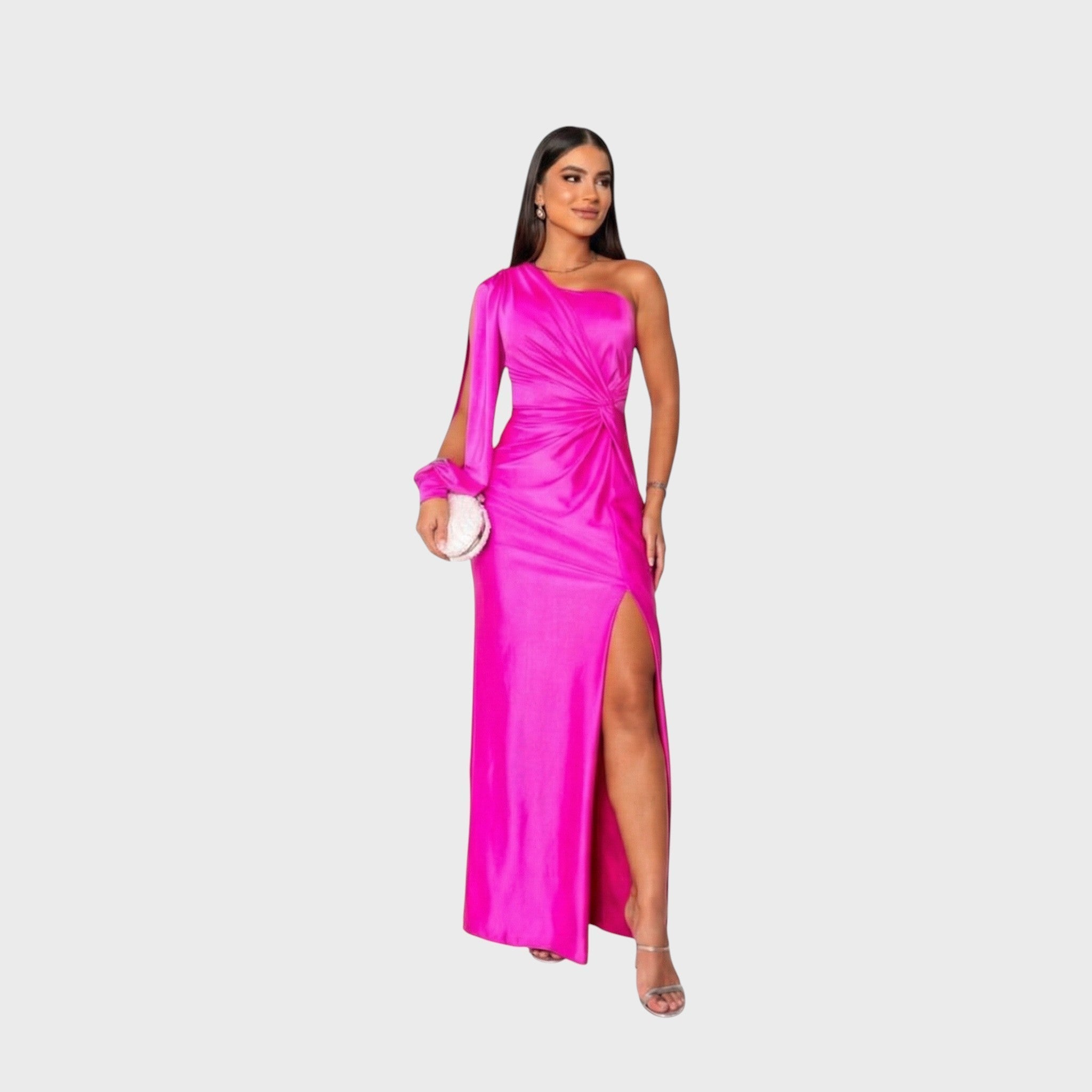 Isadora | Long Sleeve Satin Maxi Dress Wedding Guest Evening