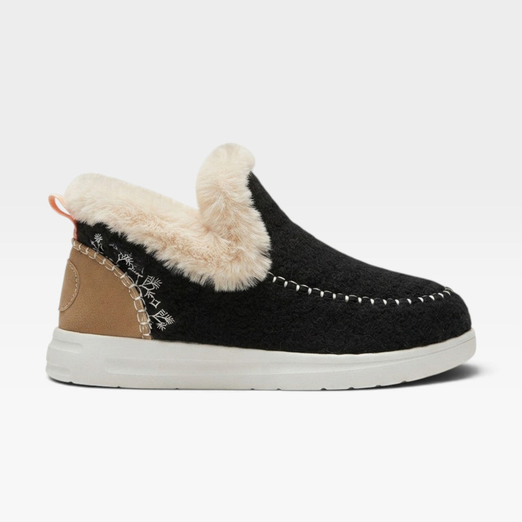 Ghislaine | Black Heeled Leather Ankle Boots Brown Trim