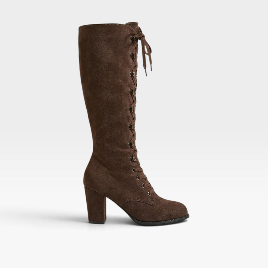 Arabella | Black Brown Lace Up Leather Block Heel Ankle Boots