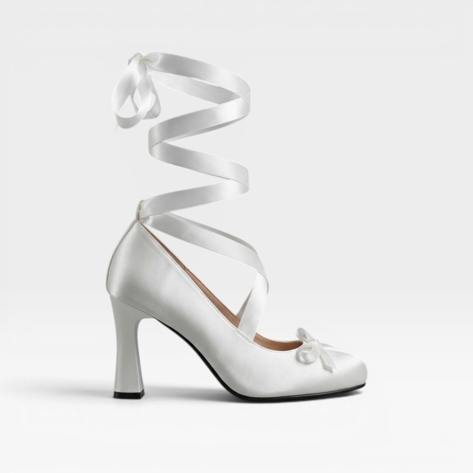 Wilhelmina | Gold Block Heels For Wedding With Satin Ribbon Ties