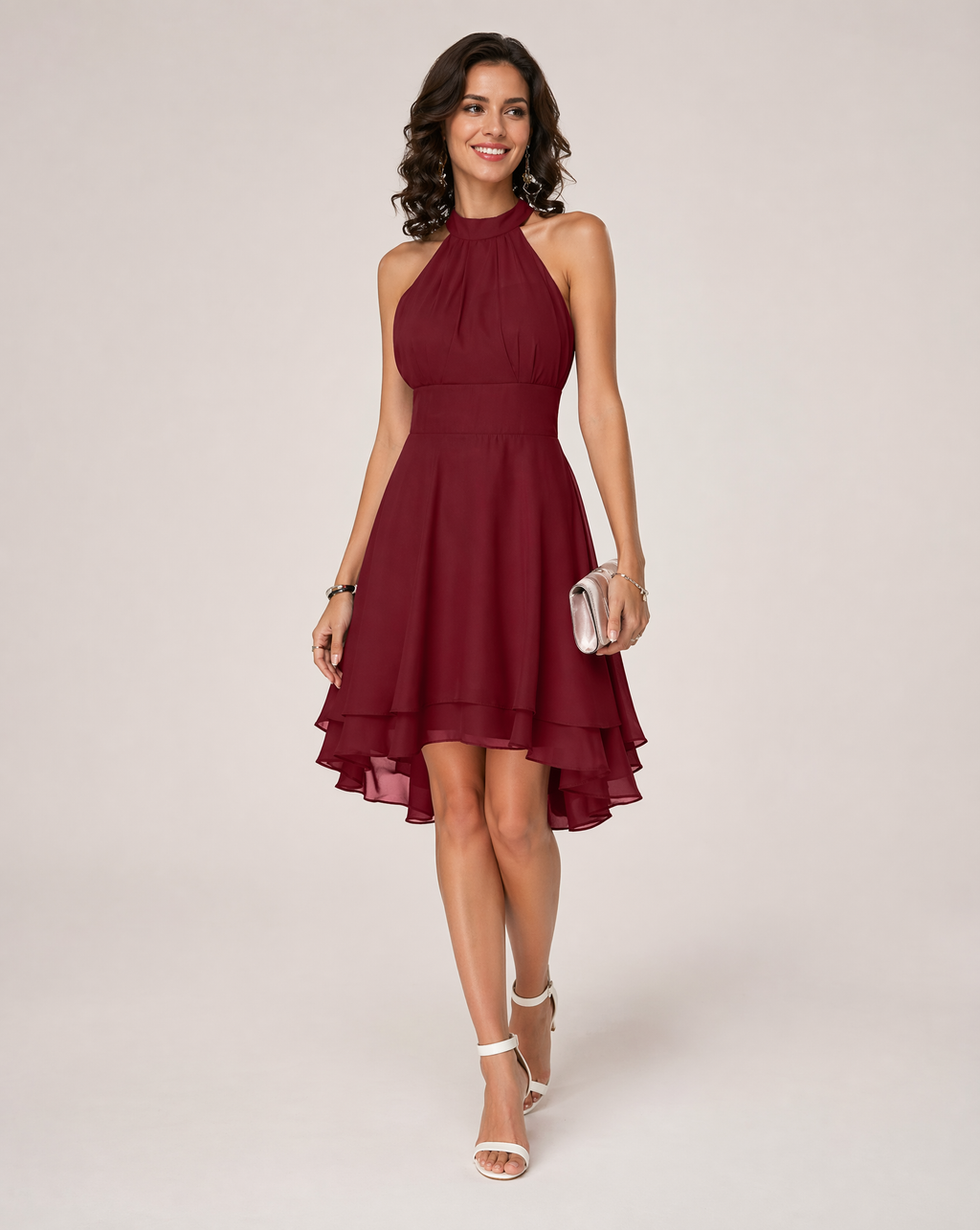 Wilhelmina | Black Halter Neck Cocktail Midi Dress