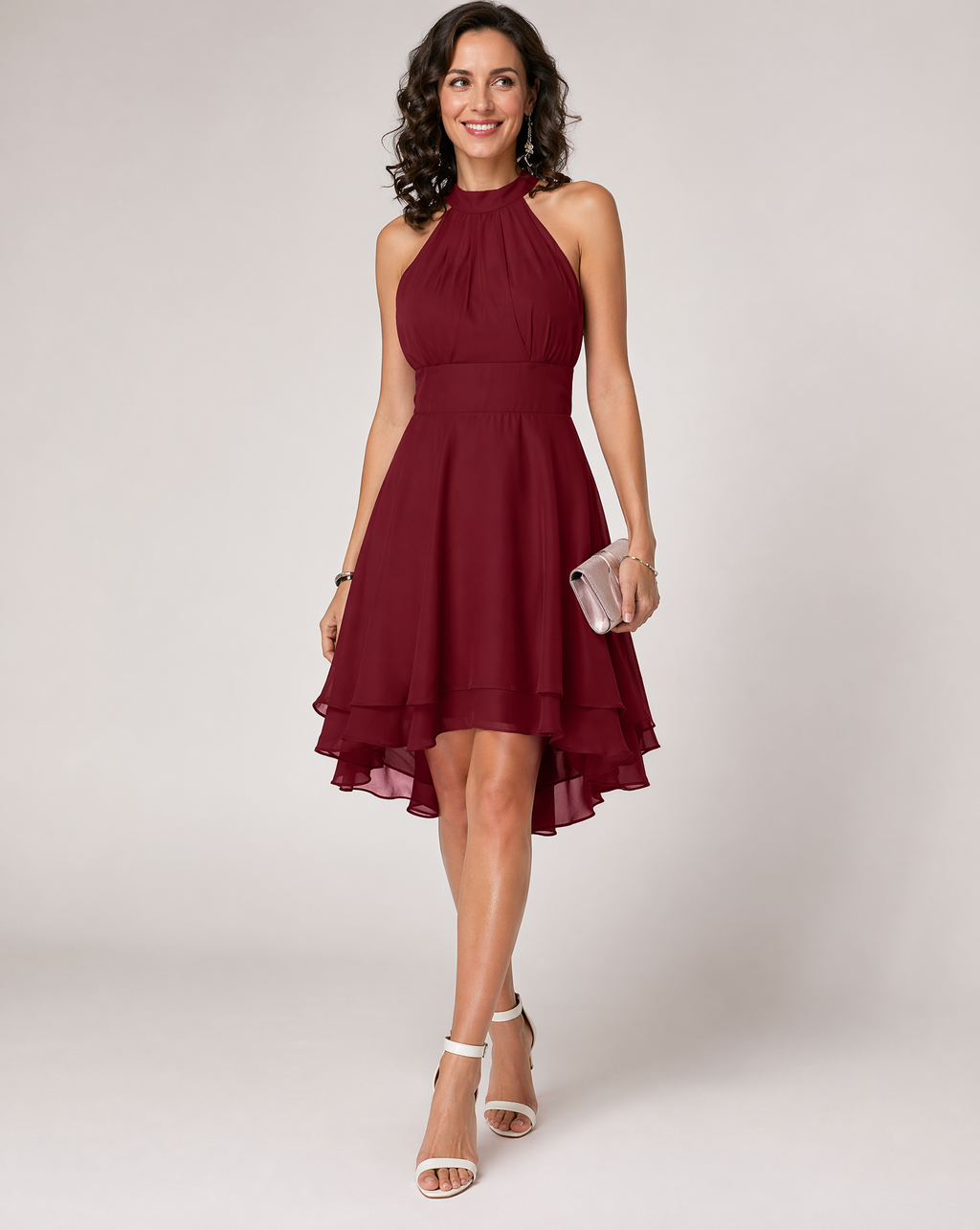 Wilhelmina | Black Halter Neck Cocktail Midi Dress