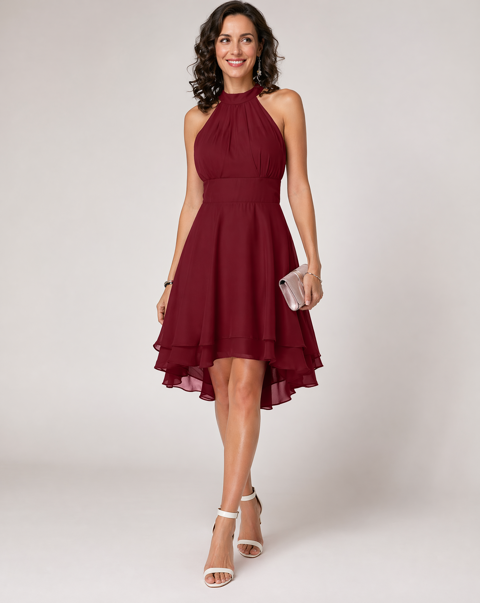 Wilhelmina | Black Halter Neck Cocktail Midi Dress