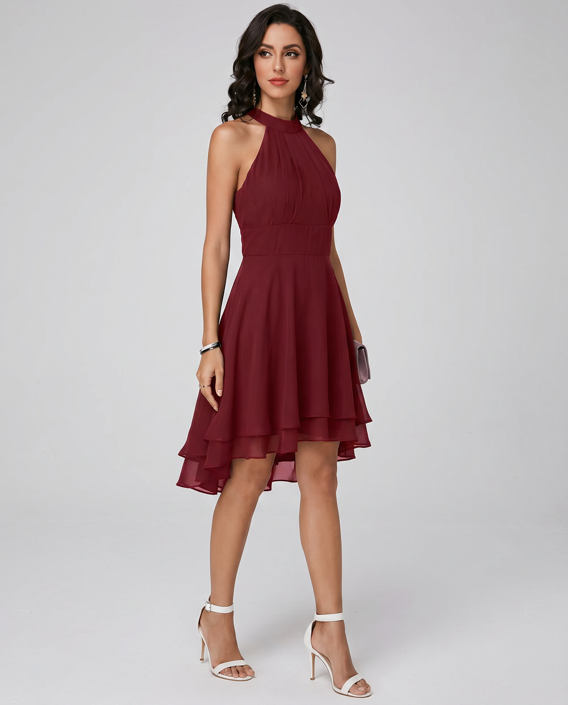 Wilhelmina | Black Halter Neck Cocktail Midi Dress