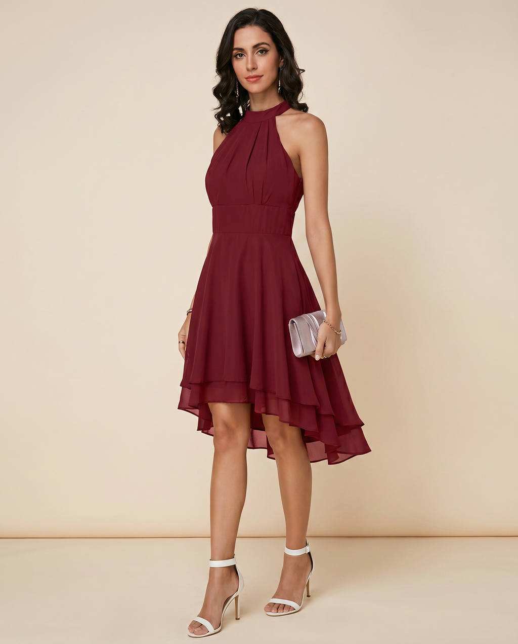 Wilhelmina | Black Halter Neck Cocktail Midi Dress