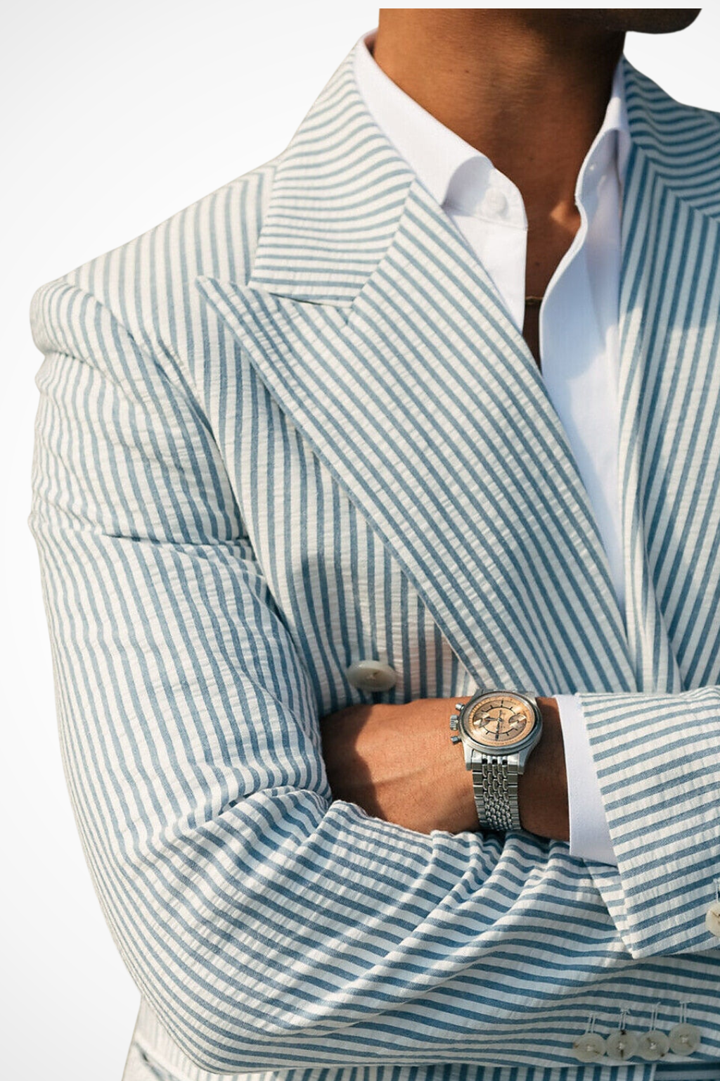 Idris | Men Seersucker Double Breasted Wedding Guest Suit