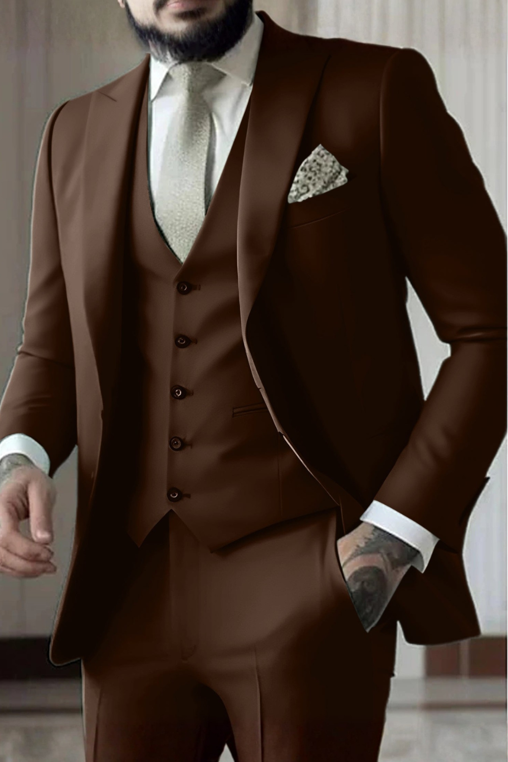 Hadrian | Men Slim Fit 3-Piece Wedding Guest Peak Lapel Suit